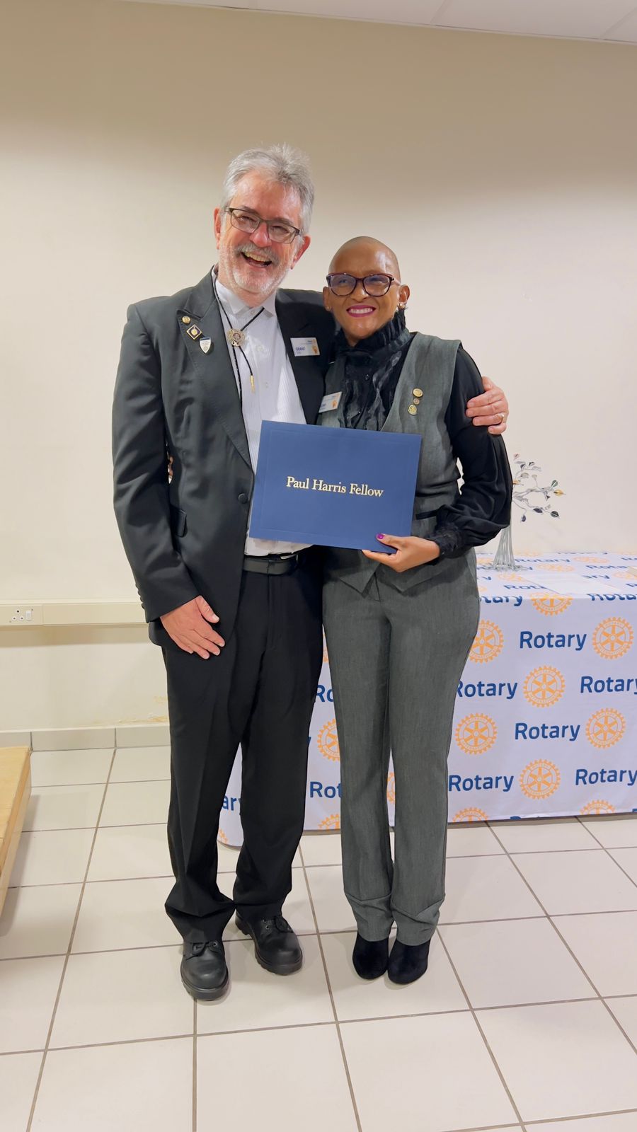 “A big thank you to my mentor and sponsor in my philanthropy journey/calling, Past President(Rotary E-club of Baobab) and Past District Govenor(Rotary District 9400) Grant Daly.” – Moithumi Mashiane